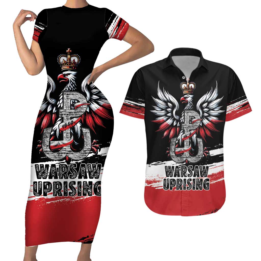 Warsaw Uprising 1944 Couples Matching Short Sleeve Bodycon Dress and Hawaiian Shirt Polska Walczy Kotwica