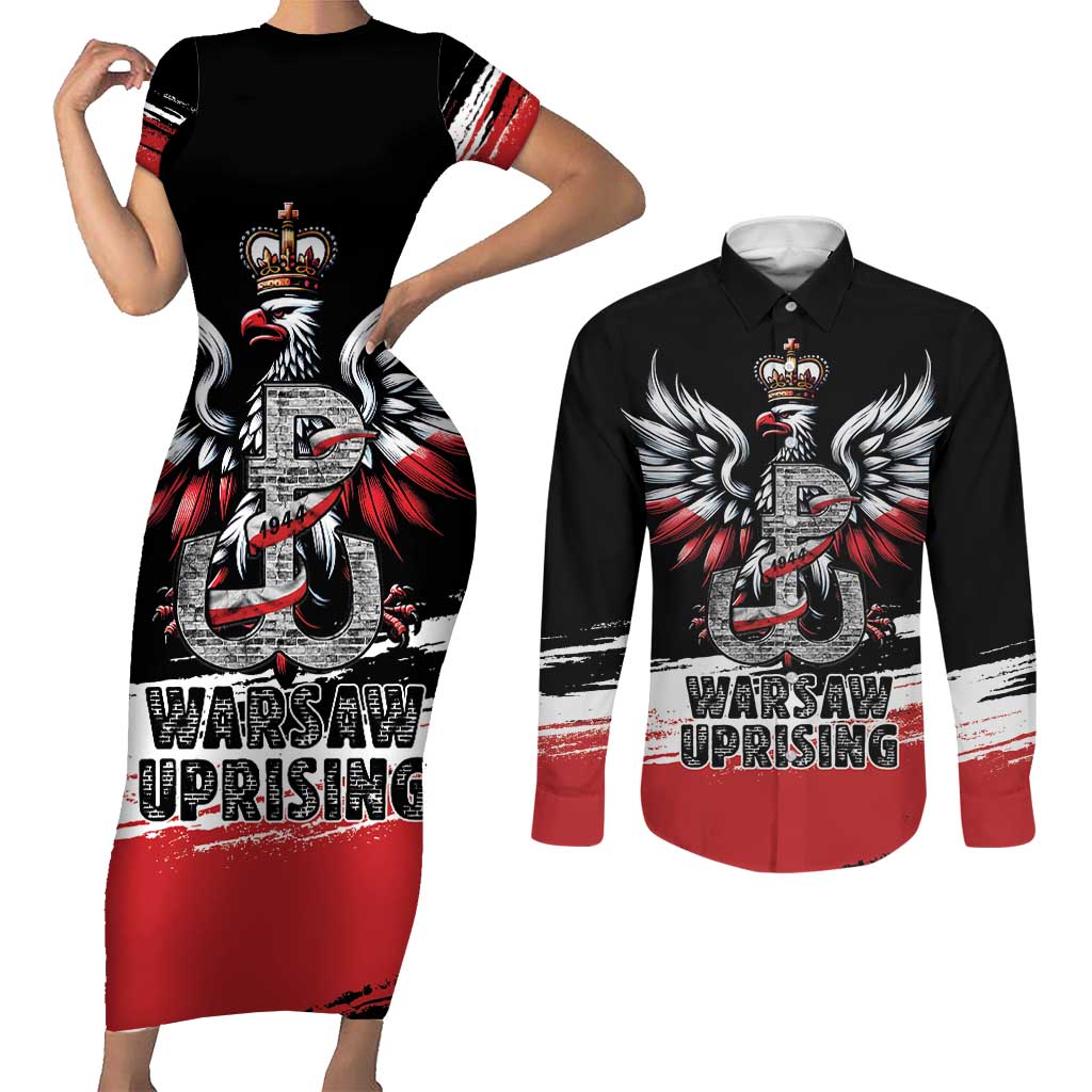 Warsaw Uprising 1944 Couples Matching Short Sleeve Bodycon Dress and Long Sleeve Button Shirt Polska Walczy Kotwica