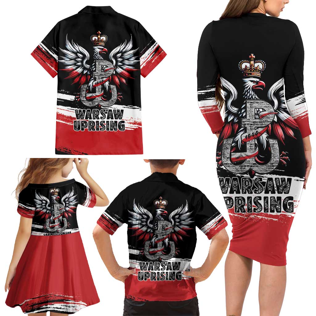 Warsaw Uprising 1944 Family Matching Long Sleeve Bodycon Dress and Hawaiian Shirt Polska Walczy Kotwica