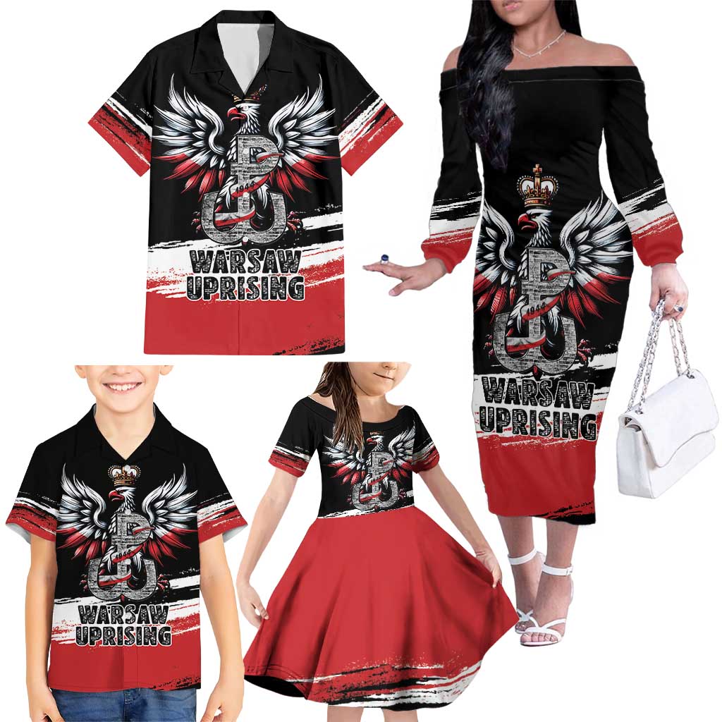 Warsaw Uprising 1944 Family Matching Off The Shoulder Long Sleeve Dress and Hawaiian Shirt Polska Walczy Kotwica