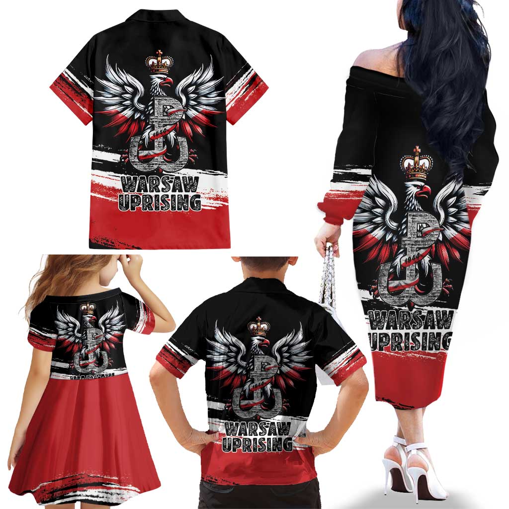 Warsaw Uprising 1944 Family Matching Off The Shoulder Long Sleeve Dress and Hawaiian Shirt Polska Walczy Kotwica