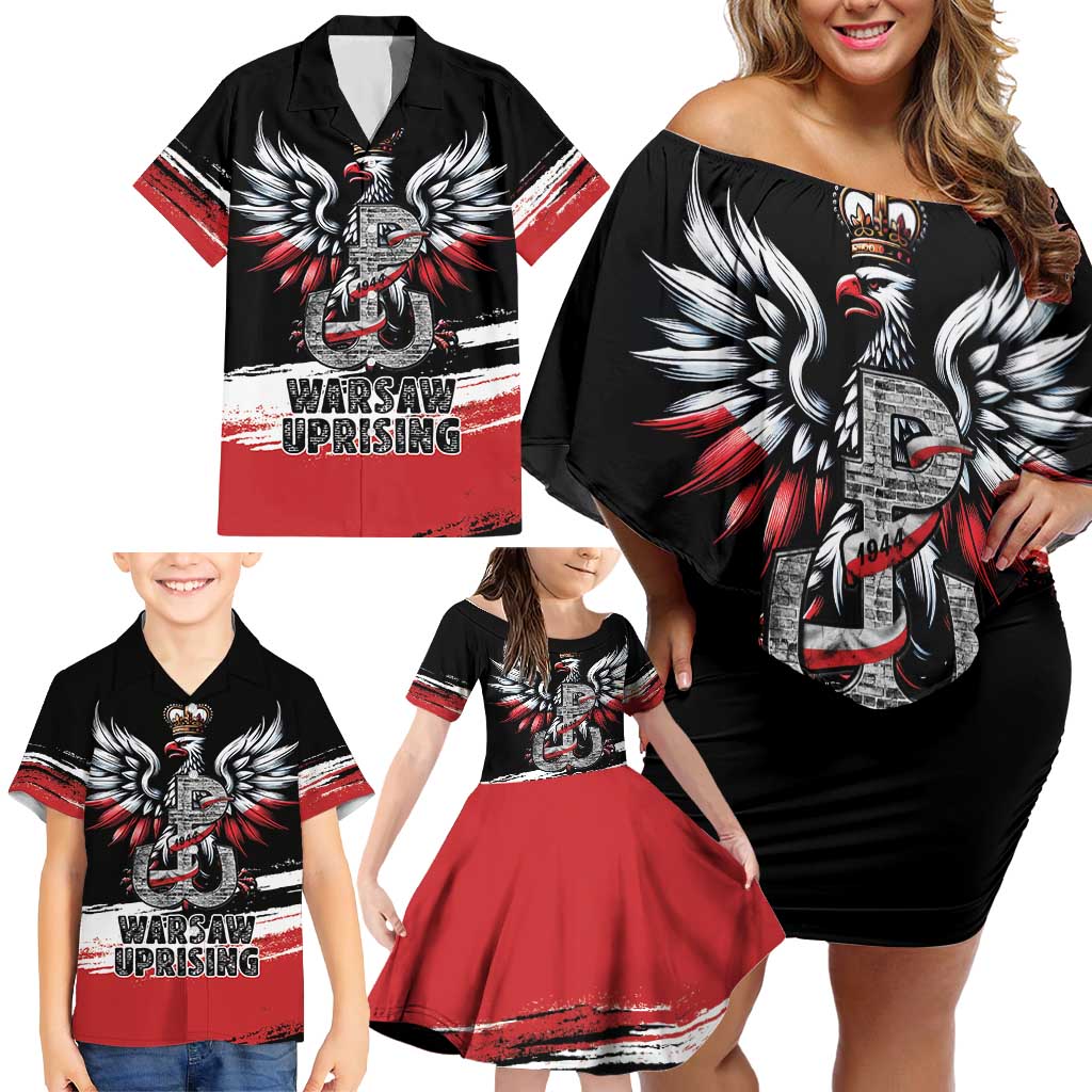 Warsaw Uprising 1944 Family Matching Off Shoulder Short Dress and Hawaiian Shirt Polska Walczy Kotwica