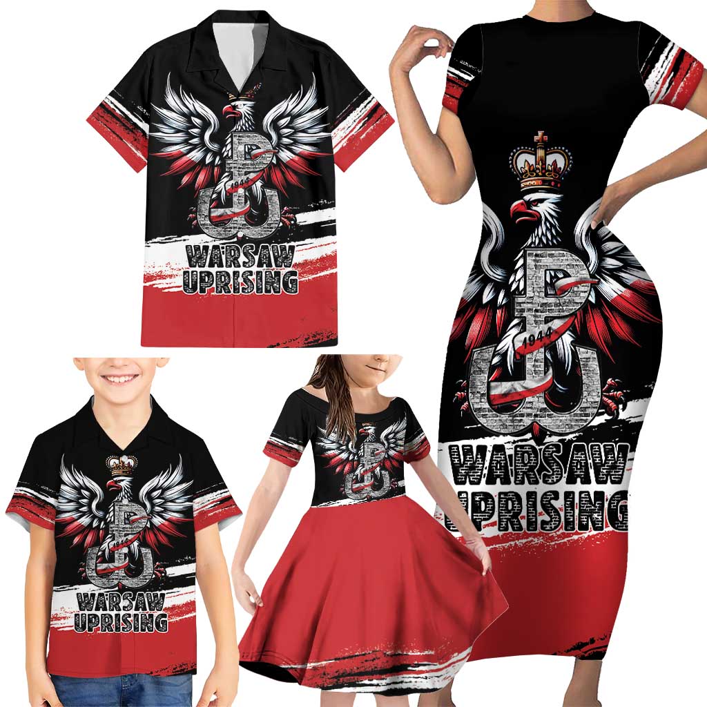 Warsaw Uprising 1944 Family Matching Short Sleeve Bodycon Dress and Hawaiian Shirt Polska Walczy Kotwica