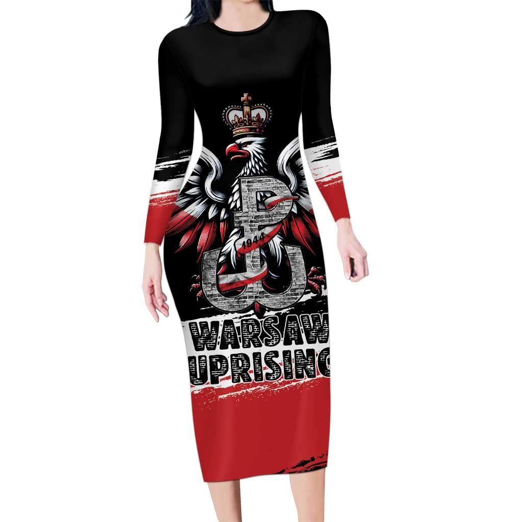 Warsaw Uprising 1944 Long Sleeve Bodycon Dress Polska Walczy Kotwica