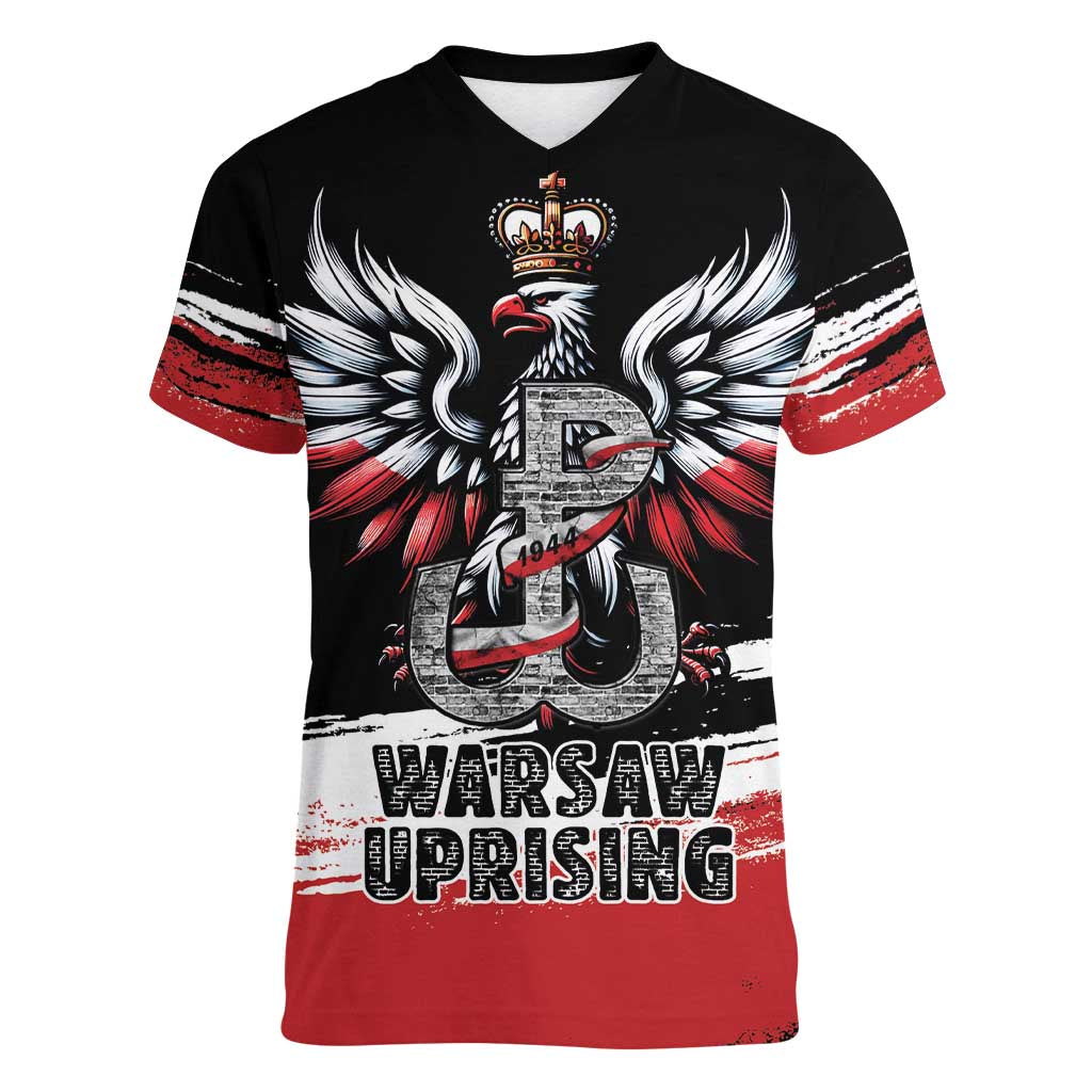 Warsaw Uprising 1944 Women V-Neck T-Shirt Polska Walczy Kotwica