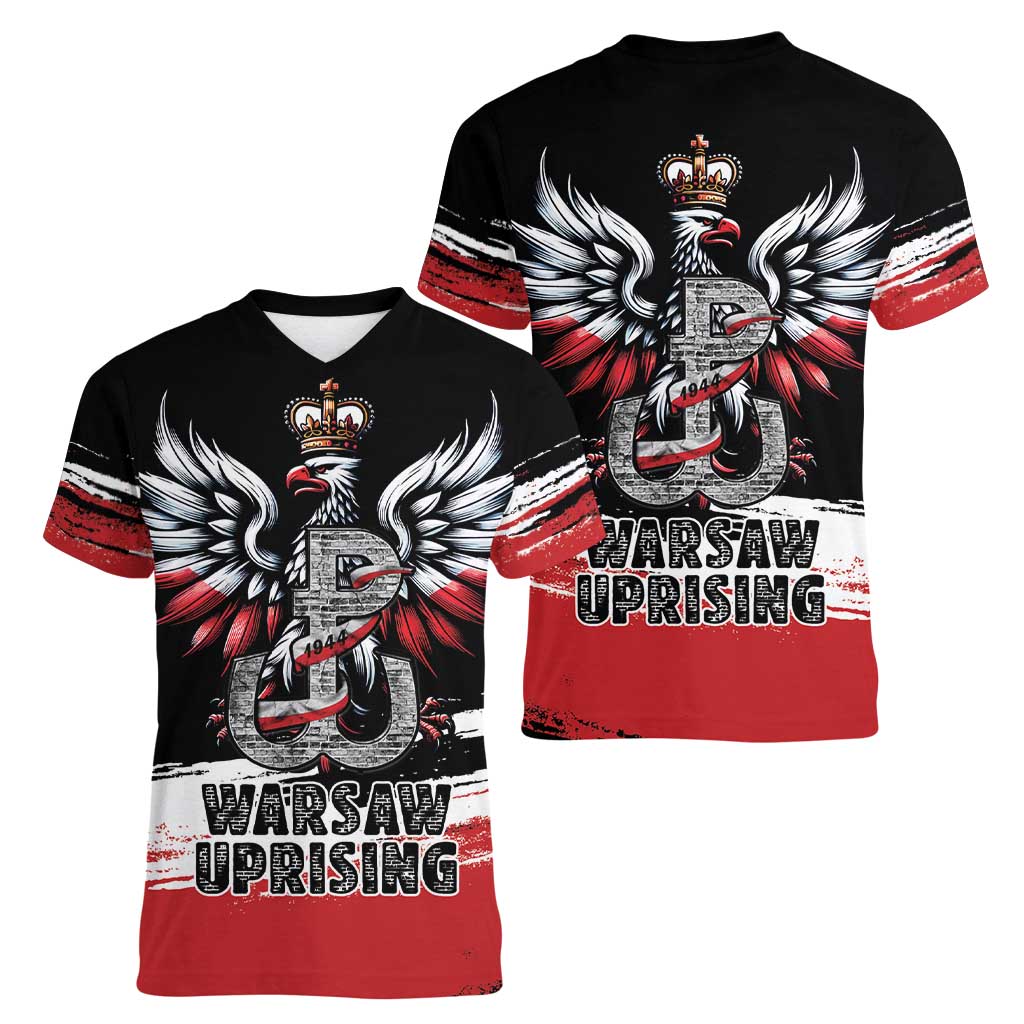 Warsaw Uprising 1944 Women V-Neck T-Shirt Polska Walczy Kotwica