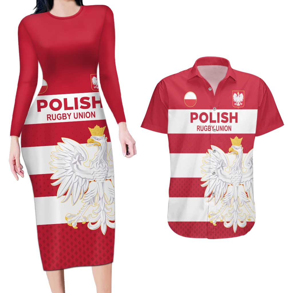 Custom Poland Rugby Couples Matching Long Sleeve Bodycon Dress and Hawaiian Shirt Biało-czerwoni Go Champion