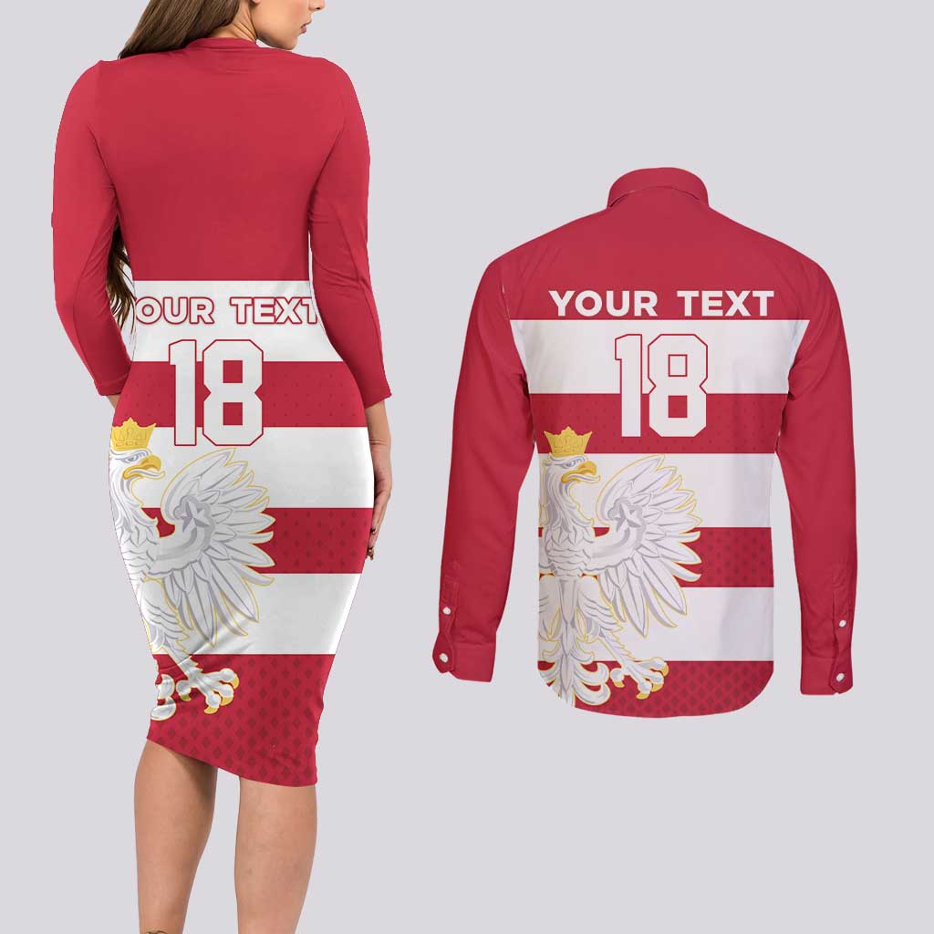 Custom Poland Rugby Couples Matching Long Sleeve Bodycon Dress and Long Sleeve Button Shirt Biało-czerwoni Go Champion