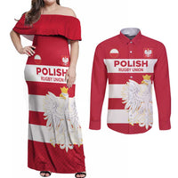 Custom Poland Rugby Couples Matching Off Shoulder Maxi Dress and Long Sleeve Button Shirt Biało-czerwoni Go Champion