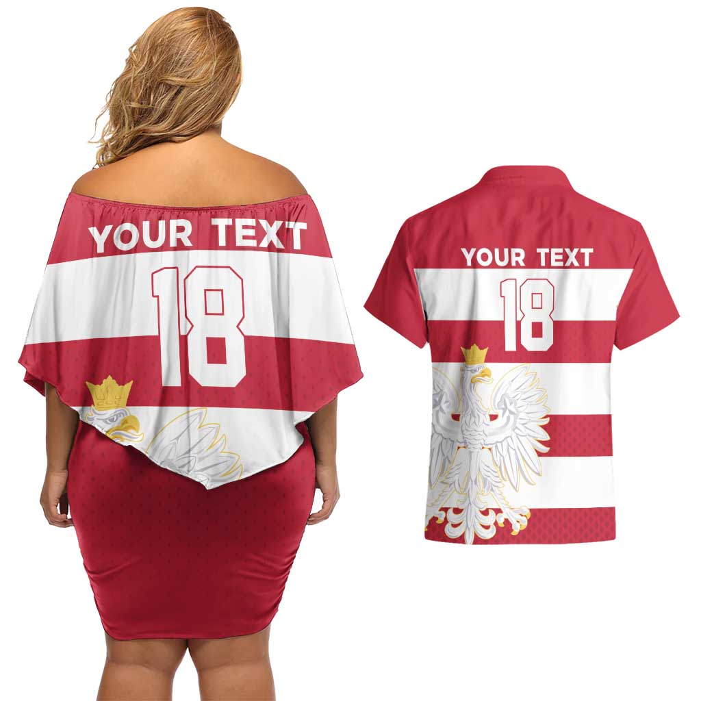 Custom Poland Rugby Couples Matching Off Shoulder Short Dress and Hawaiian Shirt Biało-czerwoni Go Champion
