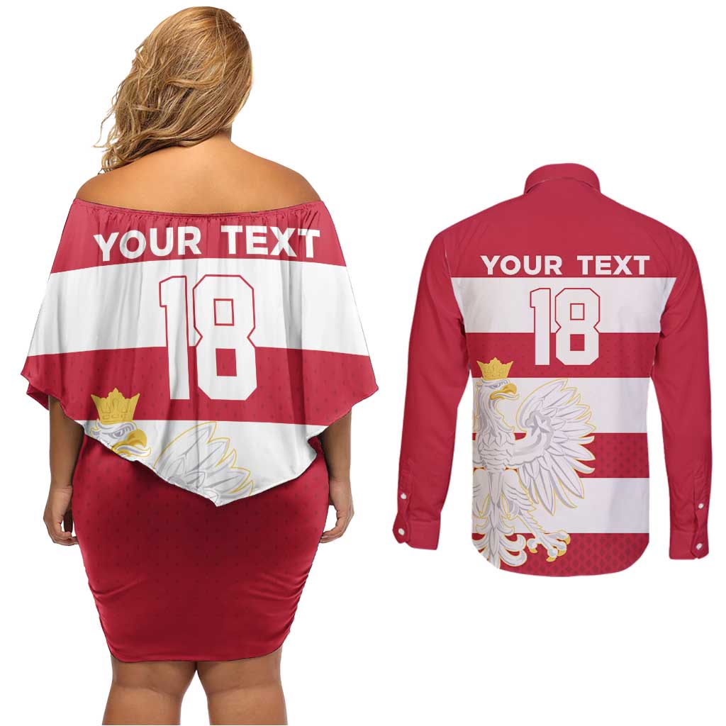 Custom Poland Rugby Couples Matching Off Shoulder Short Dress and Long Sleeve Button Shirt Biało-czerwoni Go Champion