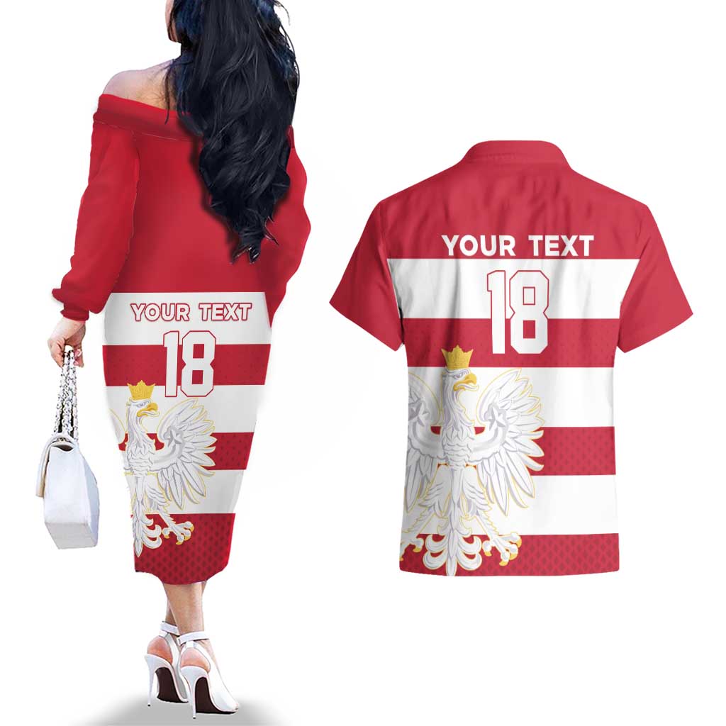 Custom Poland Rugby Couples Matching Off The Shoulder Long Sleeve Dress and Hawaiian Shirt Biało-czerwoni Go Champion