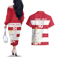 Custom Poland Rugby Couples Matching Off The Shoulder Long Sleeve Dress and Hawaiian Shirt Biało-czerwoni Go Champion