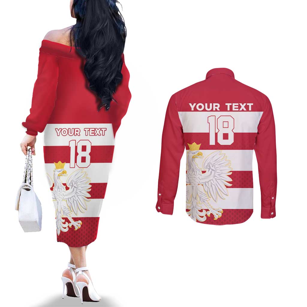 Custom Poland Rugby Couples Matching Off The Shoulder Long Sleeve Dress and Long Sleeve Button Shirt Biało-czerwoni Go Champion