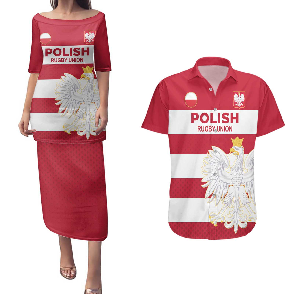 Custom Poland Rugby Couples Matching Puletasi and Hawaiian Shirt Biało-czerwoni Go Champion
