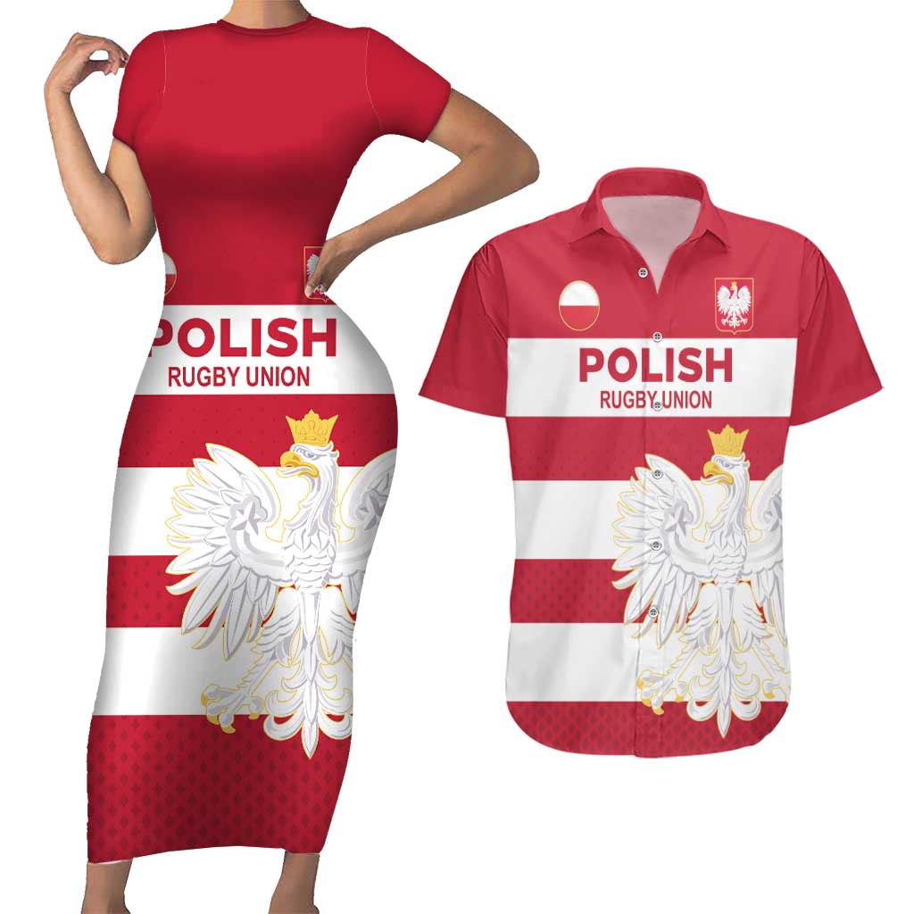 Custom Poland Rugby Couples Matching Short Sleeve Bodycon Dress and Hawaiian Shirt Biało-czerwoni Go Champion