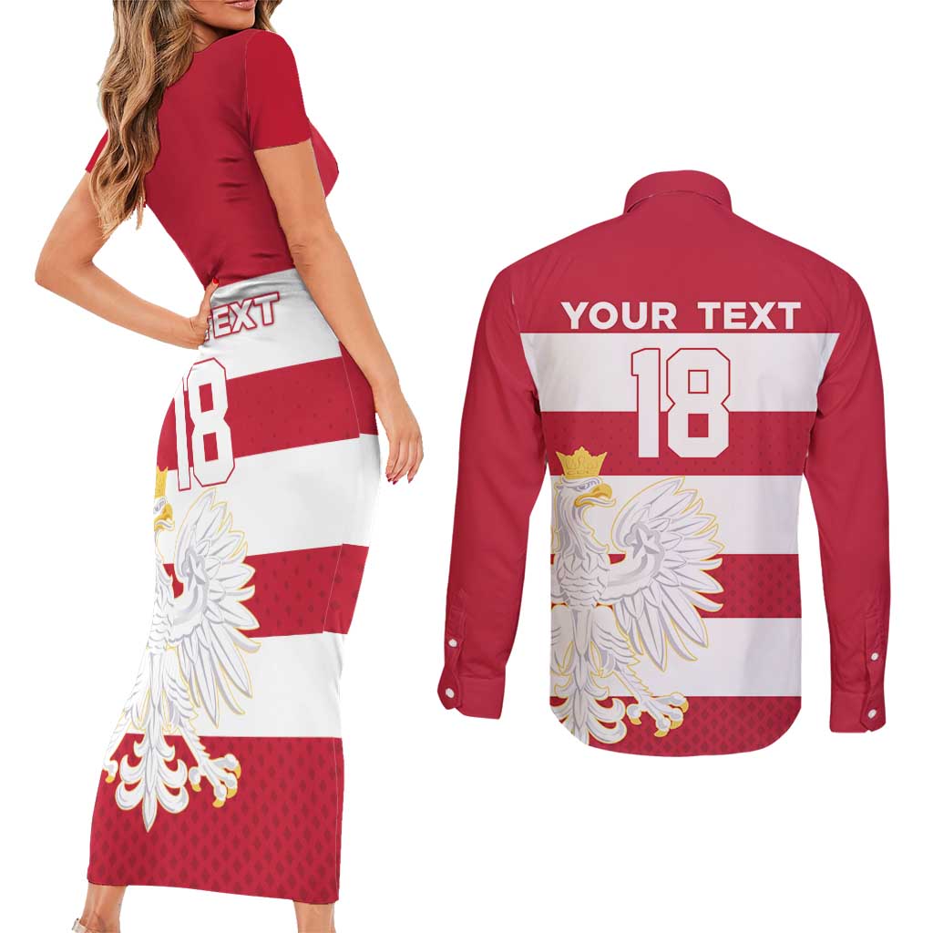 Custom Poland Rugby Couples Matching Short Sleeve Bodycon Dress and Long Sleeve Button Shirt Biało-czerwoni Go Champion