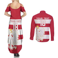 Custom Poland Rugby Couples Matching Summer Maxi Dress and Long Sleeve Button Shirt Biało-czerwoni Go Champion