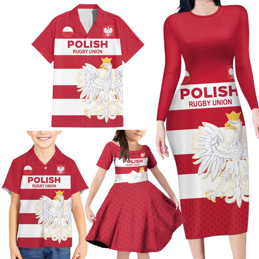 Custom Poland Rugby Family Matching Long Sleeve Bodycon Dress and Hawaiian Shirt Biało-czerwoni Go Champion
