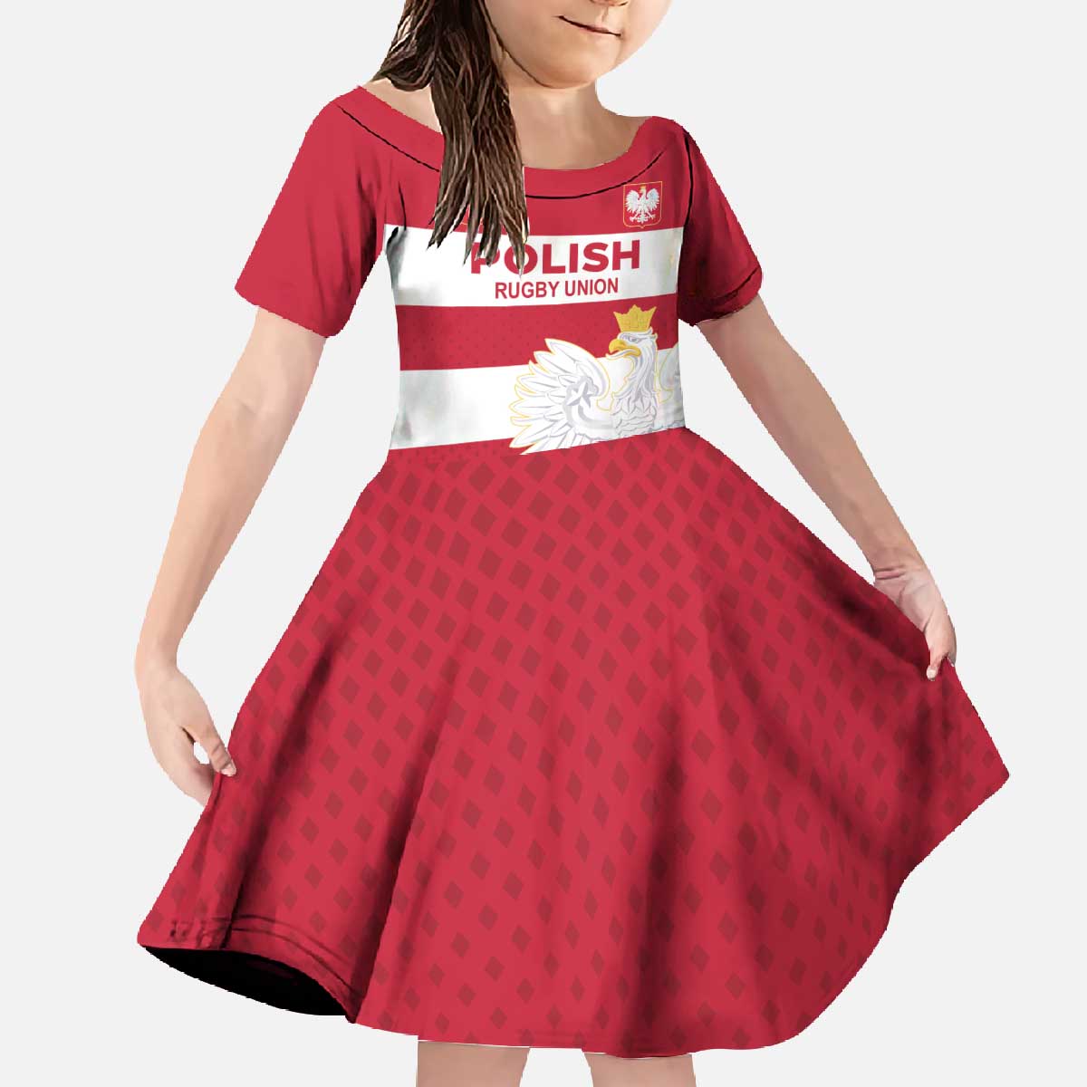 Custom Poland Rugby Family Matching Off The Shoulder Long Sleeve Dress and Hawaiian Shirt Biało-czerwoni Go Champion