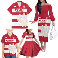 Custom Poland Rugby Family Matching Off The Shoulder Long Sleeve Dress and Hawaiian Shirt Biało-czerwoni Go Champion