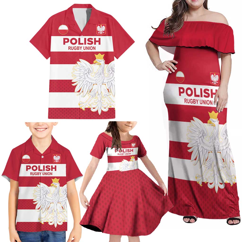 Custom Poland Rugby Family Matching Off Shoulder Maxi Dress and Hawaiian Shirt Biało-czerwoni Go Champion