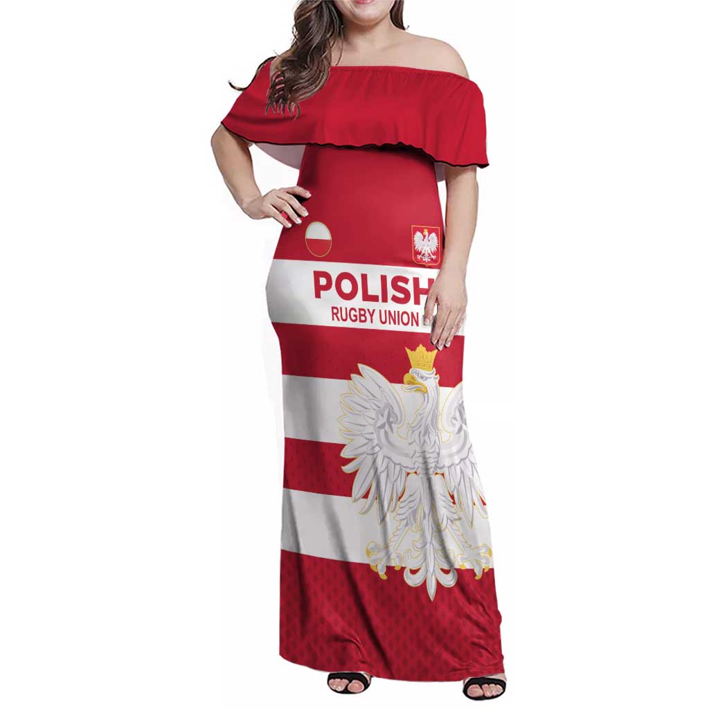 Custom Poland Rugby Family Matching Off Shoulder Maxi Dress and Hawaiian Shirt Biało-czerwoni Go Champion