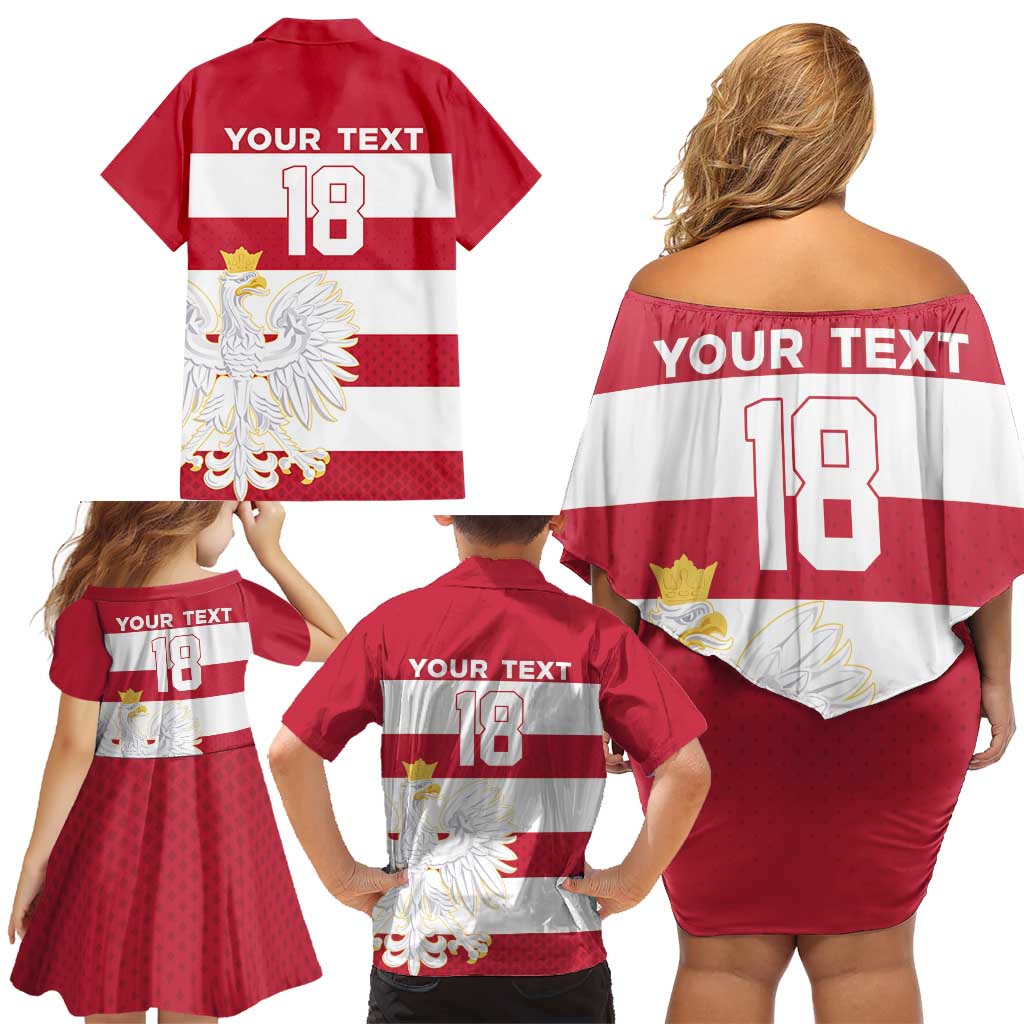 Custom Poland Rugby Family Matching Off Shoulder Short Dress and Hawaiian Shirt Biało-czerwoni Go Champion