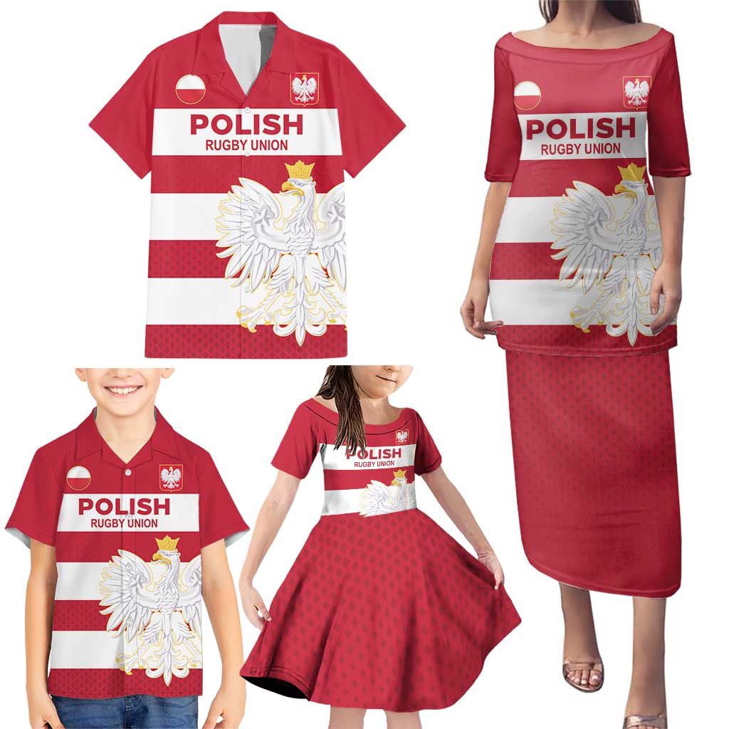 Custom Poland Rugby Family Matching Puletasi and Hawaiian Shirt Biało-czerwoni Go Champion