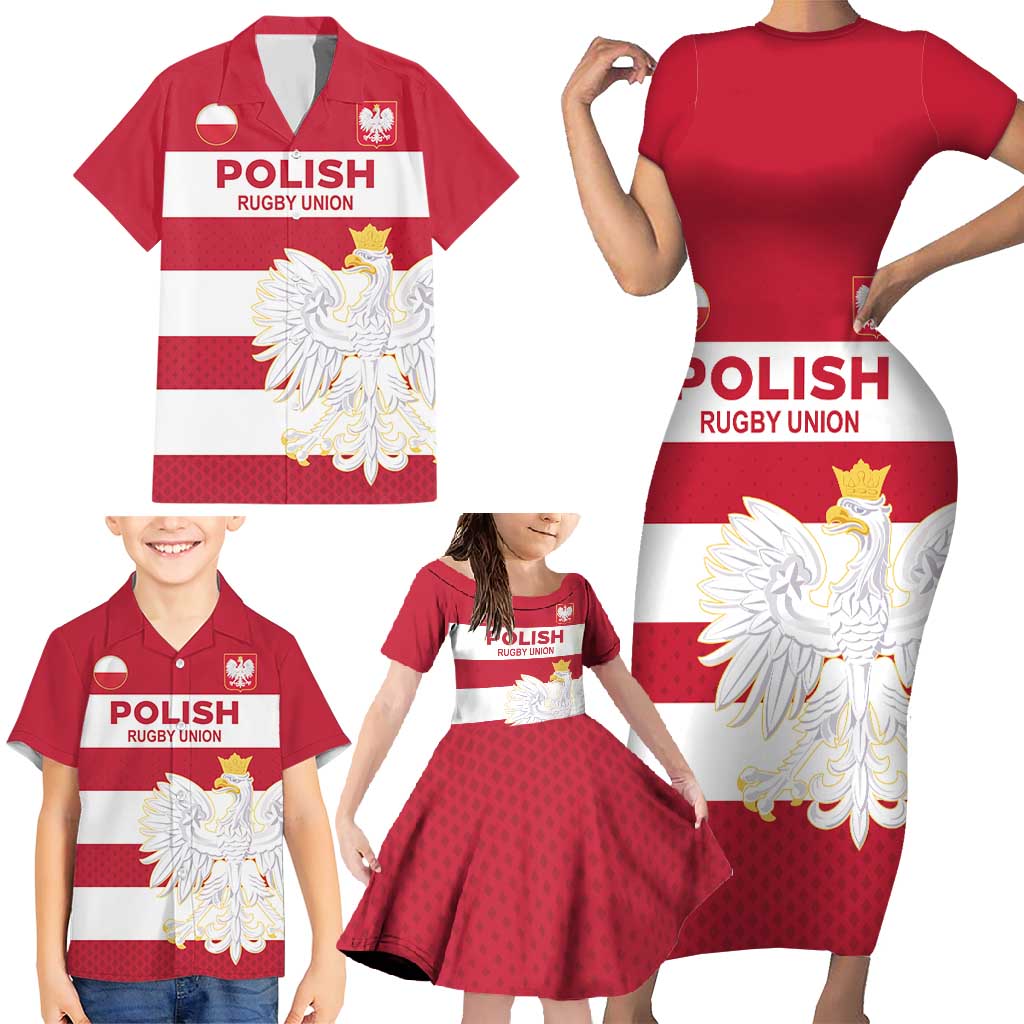 Custom Poland Rugby Family Matching Short Sleeve Bodycon Dress and Hawaiian Shirt Biało-czerwoni Go Champion