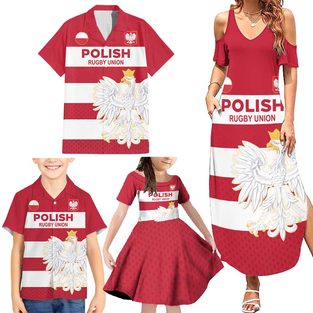 Custom Poland Rugby Family Matching Summer Maxi Dress and Hawaiian Shirt Biało-czerwoni Go Champion