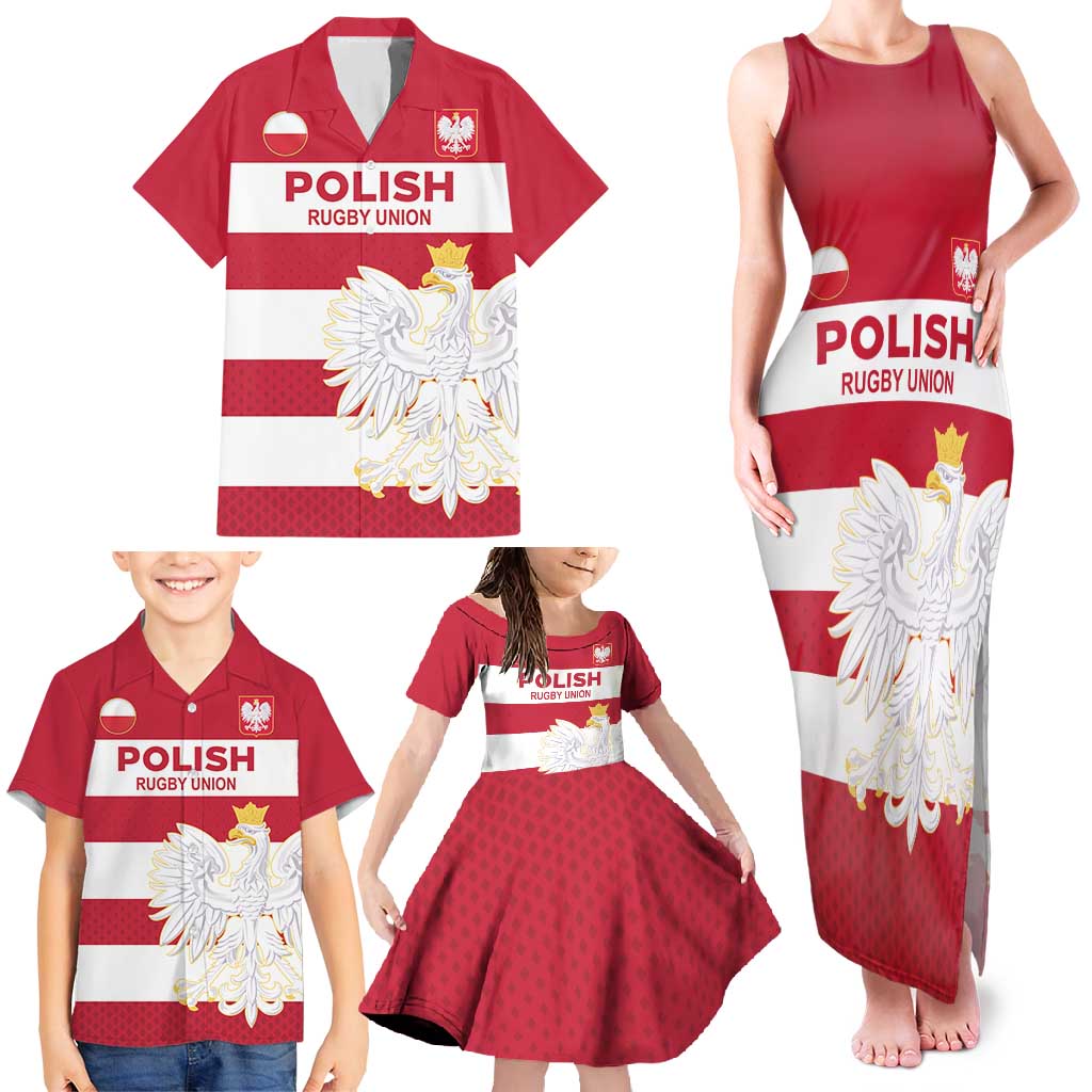 Custom Poland Rugby Family Matching Tank Maxi Dress and Hawaiian Shirt Biało-czerwoni Go Champion