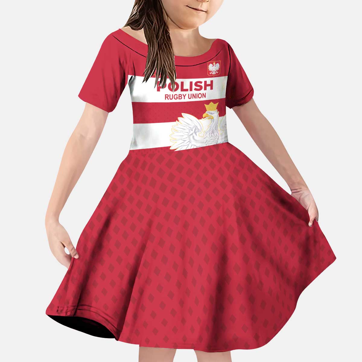 Custom Poland Rugby Kid Short Sleeve Dress Biało-czerwoni Go Champion