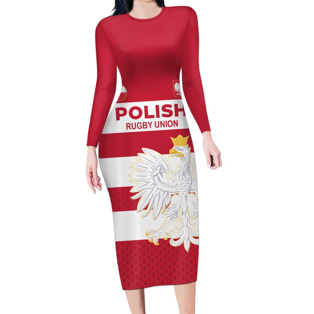Custom Poland Rugby Long Sleeve Bodycon Dress Biało-czerwoni Go Champion