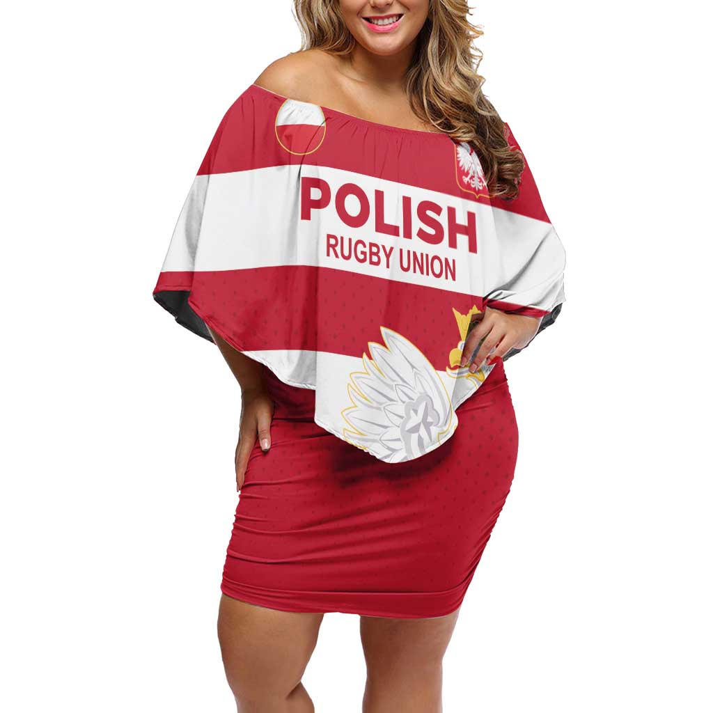Custom Poland Rugby Off Shoulder Short Dress Biało-czerwoni Go Champion