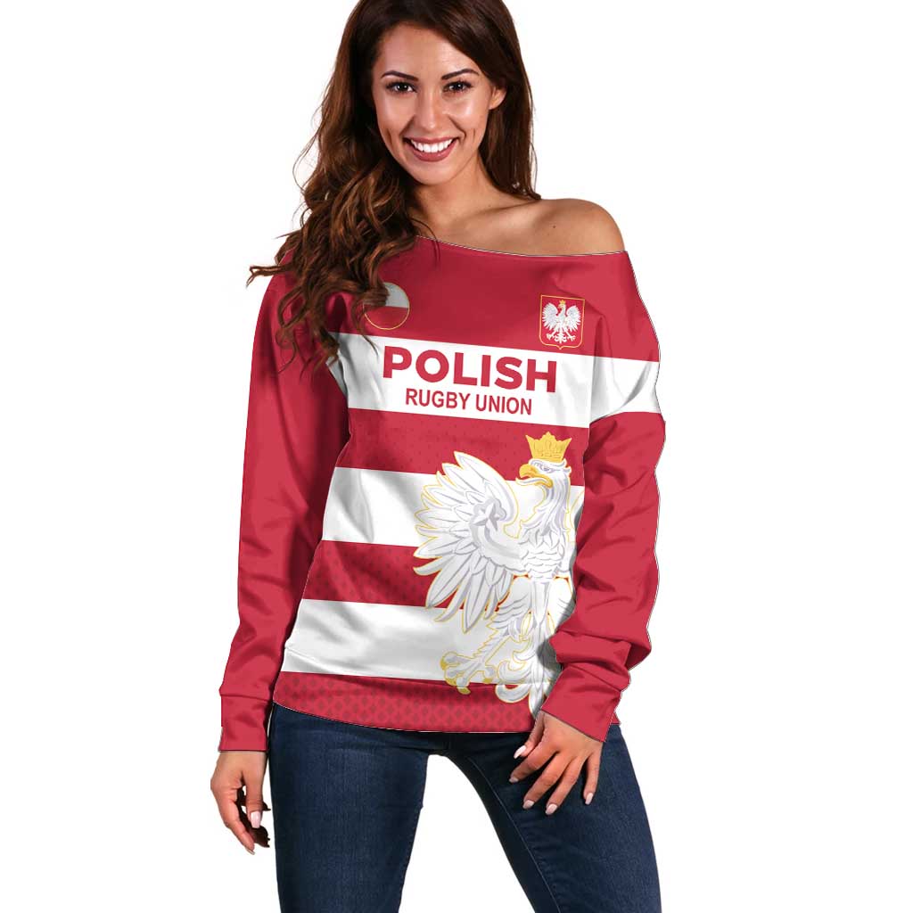 Custom Poland Rugby Off Shoulder Sweater Biało-czerwoni Go Champion