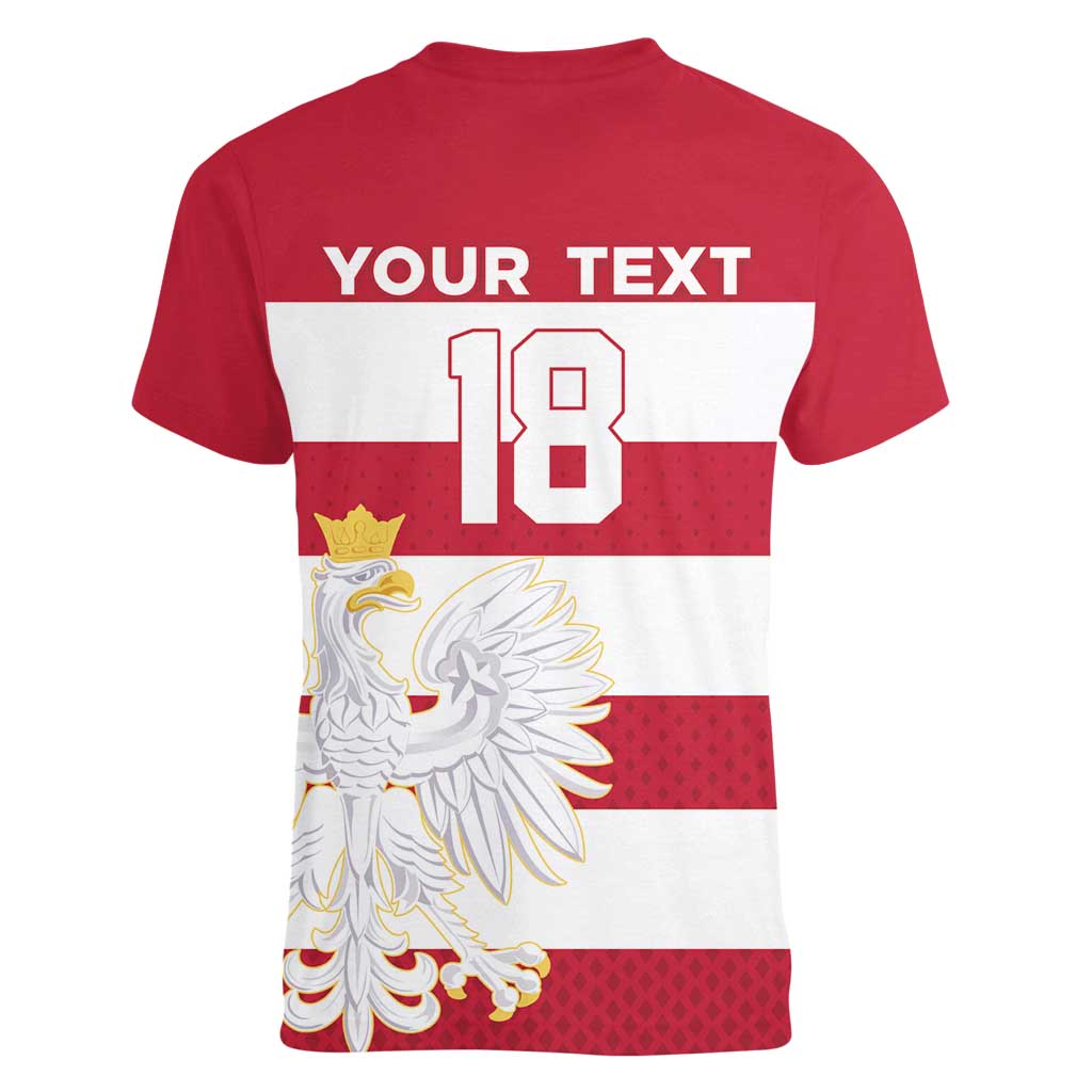 Custom Poland Rugby Women V-Neck T-Shirt Biało-czerwoni Go Champion