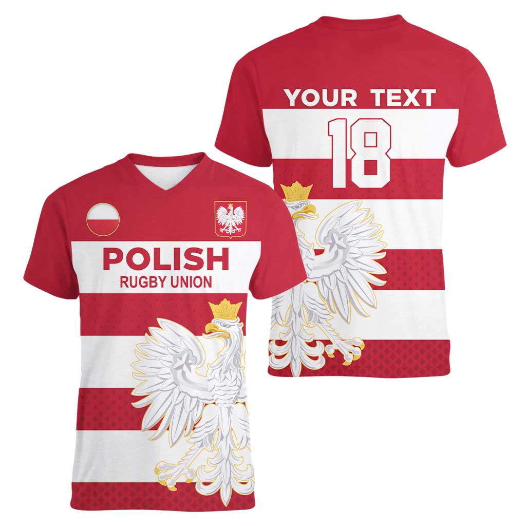 Custom Poland Rugby Women V-Neck T-Shirt Biało-czerwoni Go Champion