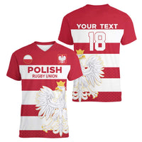 Custom Poland Rugby Women V-Neck T-Shirt Biało-czerwoni Go Champion