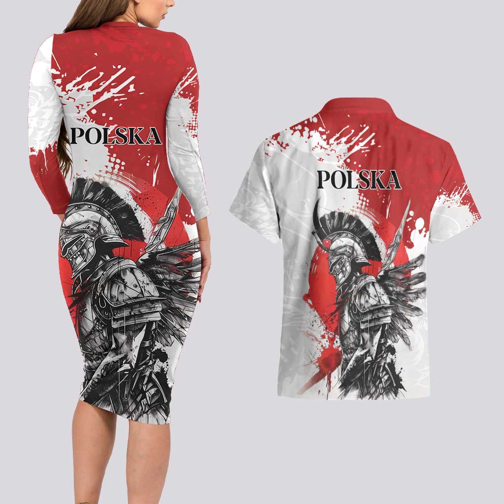 Polish Winged Hussar Couples Matching Long Sleeve Bodycon Dress and Hawaiian Shirt Grunge Style