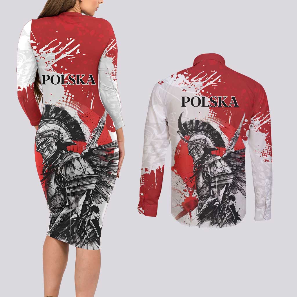Polish Winged Hussar Couples Matching Long Sleeve Bodycon Dress and Long Sleeve Button Shirt Grunge Style