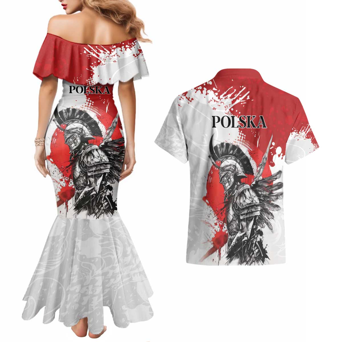 Polish Winged Hussar Couples Matching Mermaid Dress and Hawaiian Shirt Grunge Style