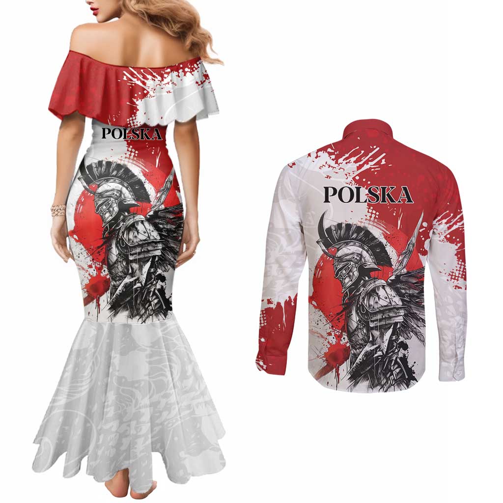 Polish Winged Hussar Couples Matching Mermaid Dress and Long Sleeve Button Shirt Grunge Style