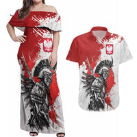 Polish Winged Hussar Couples Matching Off Shoulder Maxi Dress and Hawaiian Shirt Grunge Style