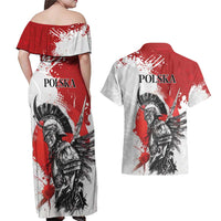 Polish Winged Hussar Couples Matching Off Shoulder Maxi Dress and Hawaiian Shirt Grunge Style