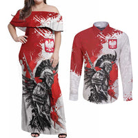 Polish Winged Hussar Couples Matching Off Shoulder Maxi Dress and Long Sleeve Button Shirt Grunge Style