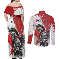 Polish Winged Hussar Couples Matching Off Shoulder Maxi Dress and Long Sleeve Button Shirt Grunge Style