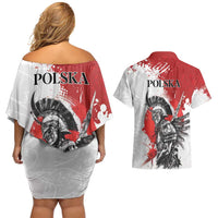 Polish Winged Hussar Couples Matching Off Shoulder Short Dress and Hawaiian Shirt Grunge Style
