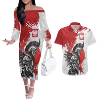 Polish Winged Hussar Couples Matching Off The Shoulder Long Sleeve Dress and Hawaiian Shirt Grunge Style