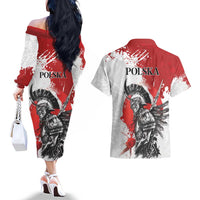 Polish Winged Hussar Couples Matching Off The Shoulder Long Sleeve Dress and Hawaiian Shirt Grunge Style